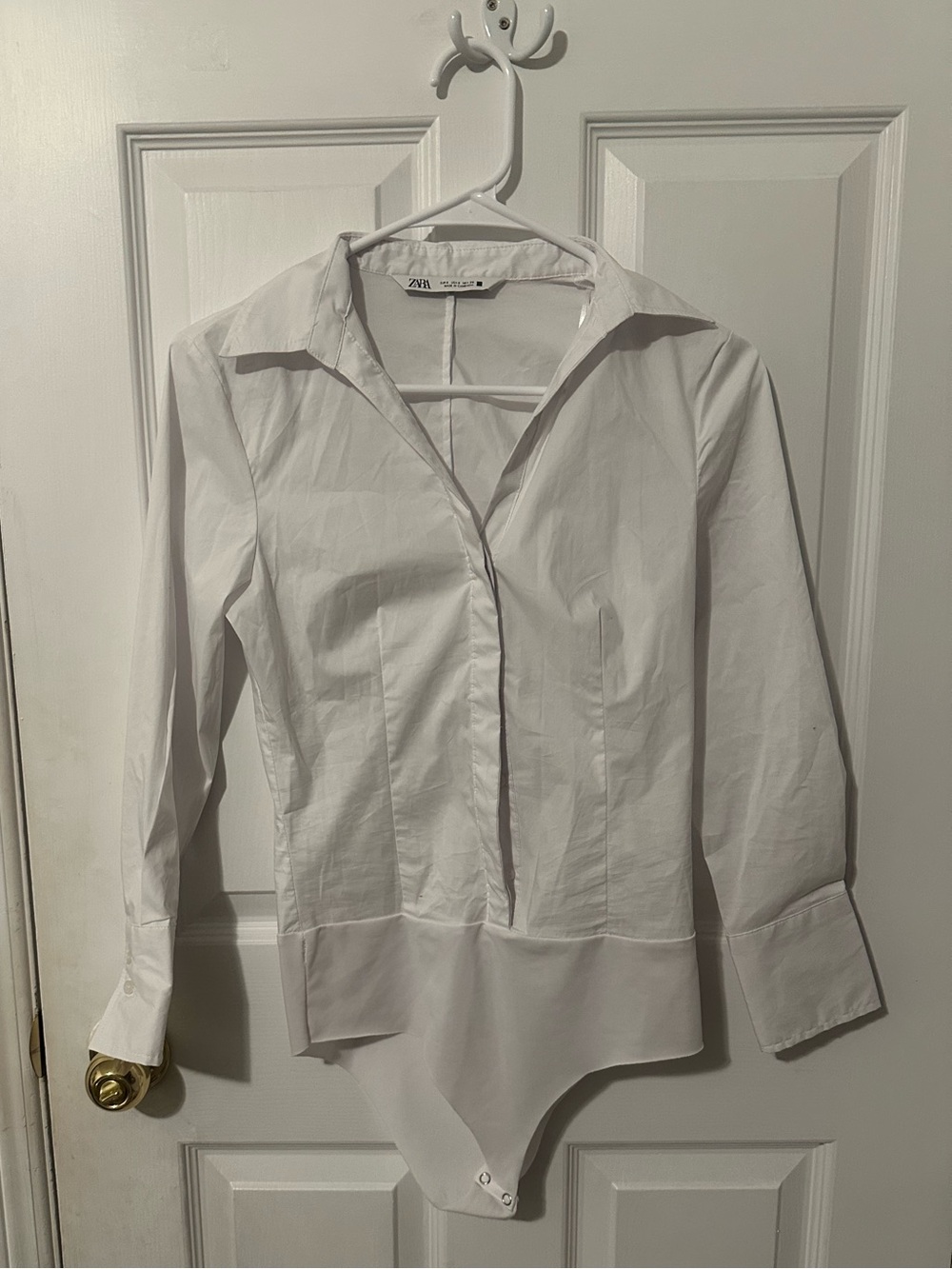Zara White Button-Front Bodysuit Shirt